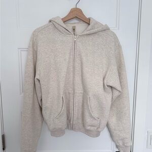 SKIMS Zip-Up Hooded Sweatshirt in Light Heather